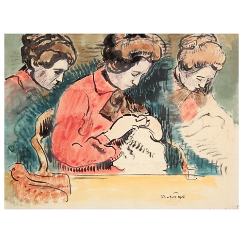Studie voor naaiende vrouw, (Mme Lemmen), 1905